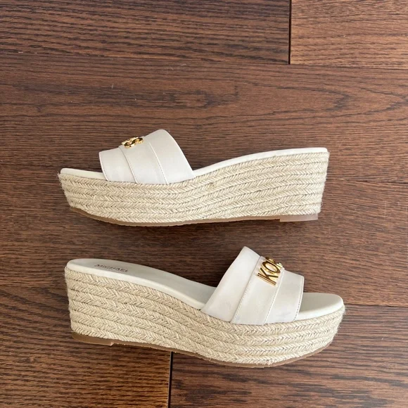 Michael Kors Brady white leather platform wedge espadrille slides - Picture 7 of 9